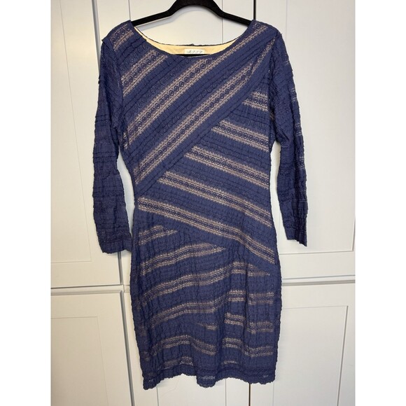 MAX STUDIO Sheath Dress XL Navy Blue Lace Ivory Lining 3/4 Sleeve Stretch Work - Picture 4 of 9